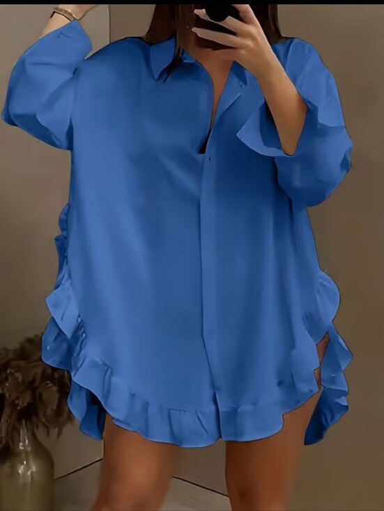 Dresses & Skirts - Summer Blue Ruffle Shirt Dress Size Med